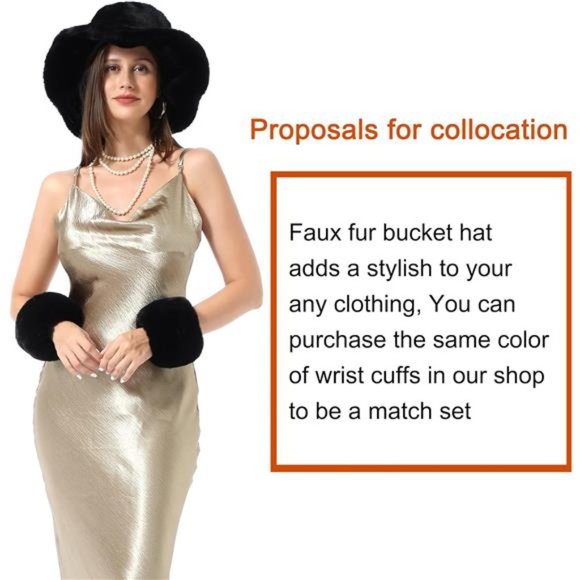 Women\'s Faux Fur Bucket Hat Winter Warmer Cap, Black main image 4
